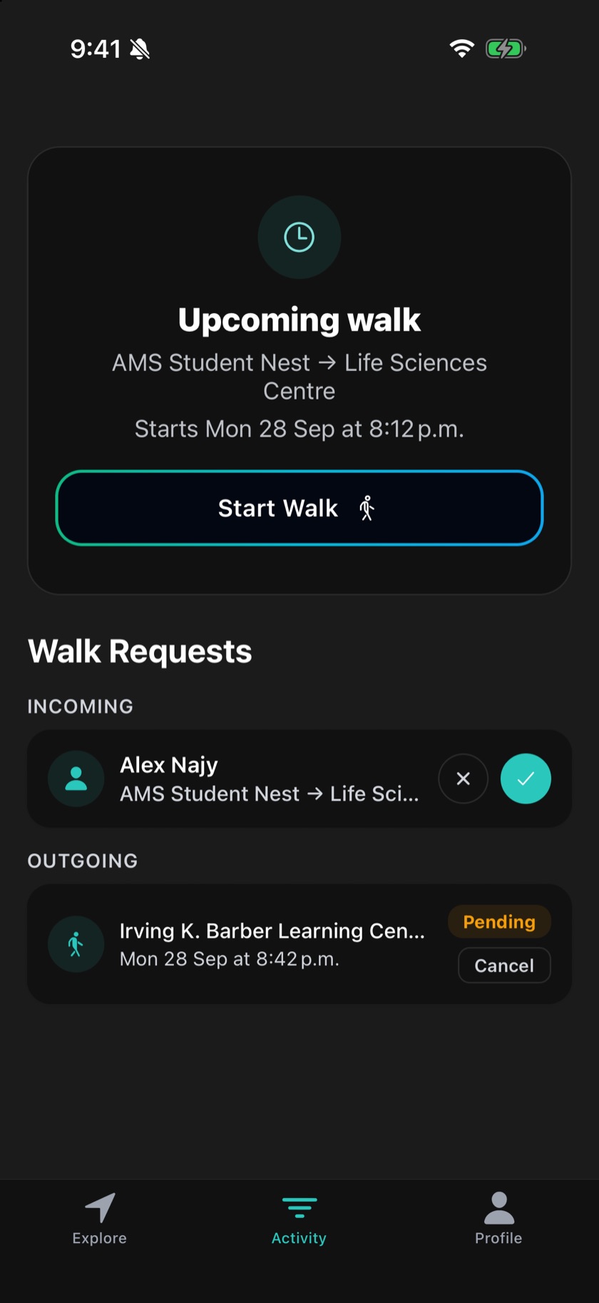 Your next walk, with incoming and outgoing requests