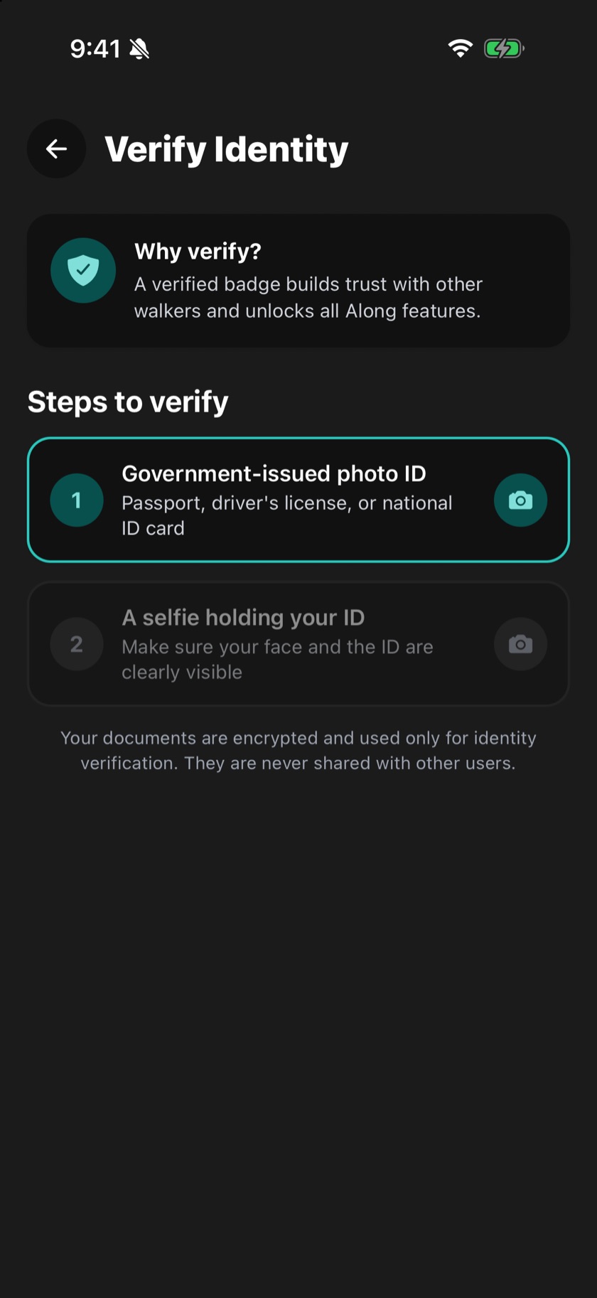 Identity verification: a photo ID, then a selfie holding it
